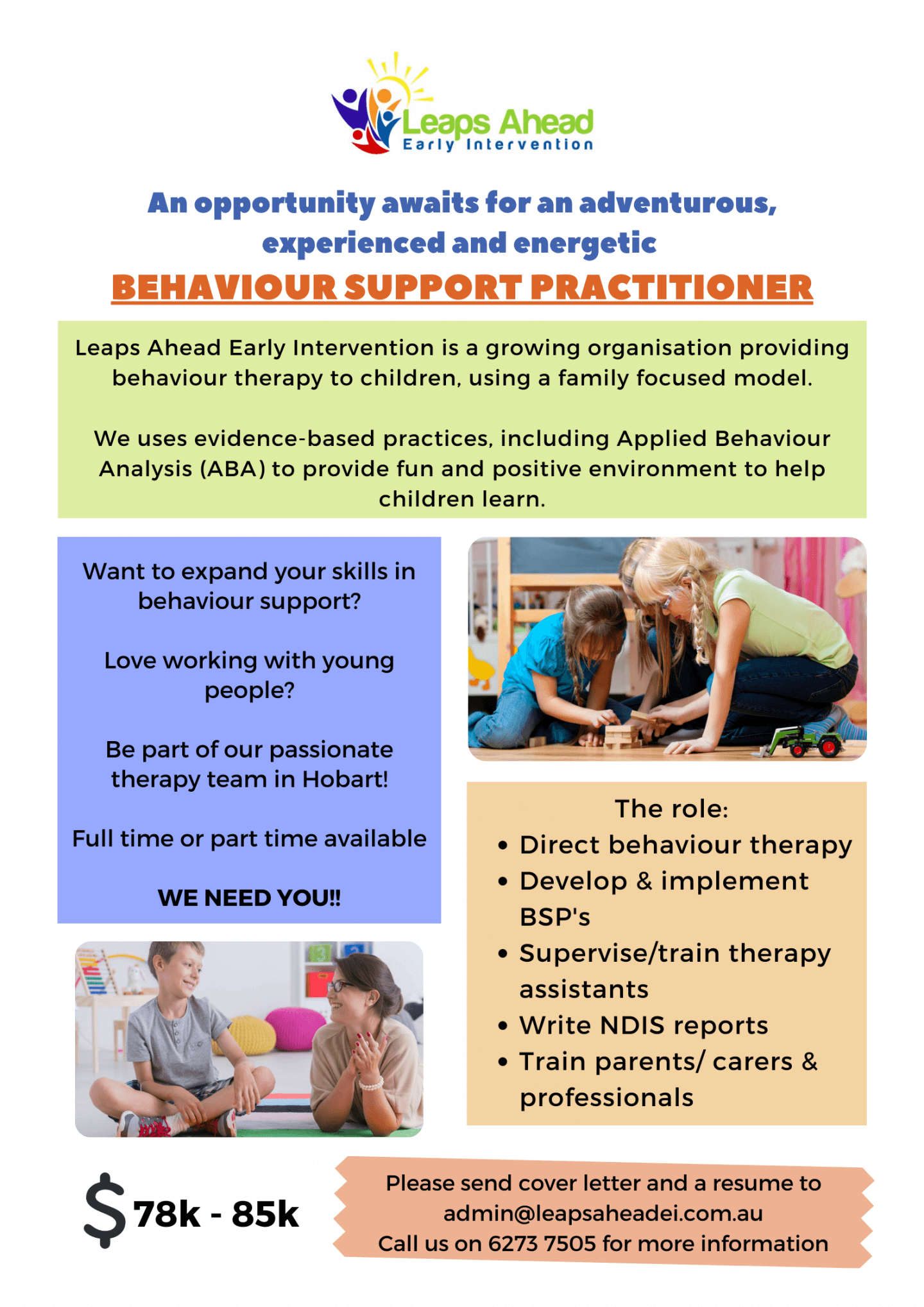 BCBA/Behaviour Support Practitioner Hobart & Burnie Leaps Ahead