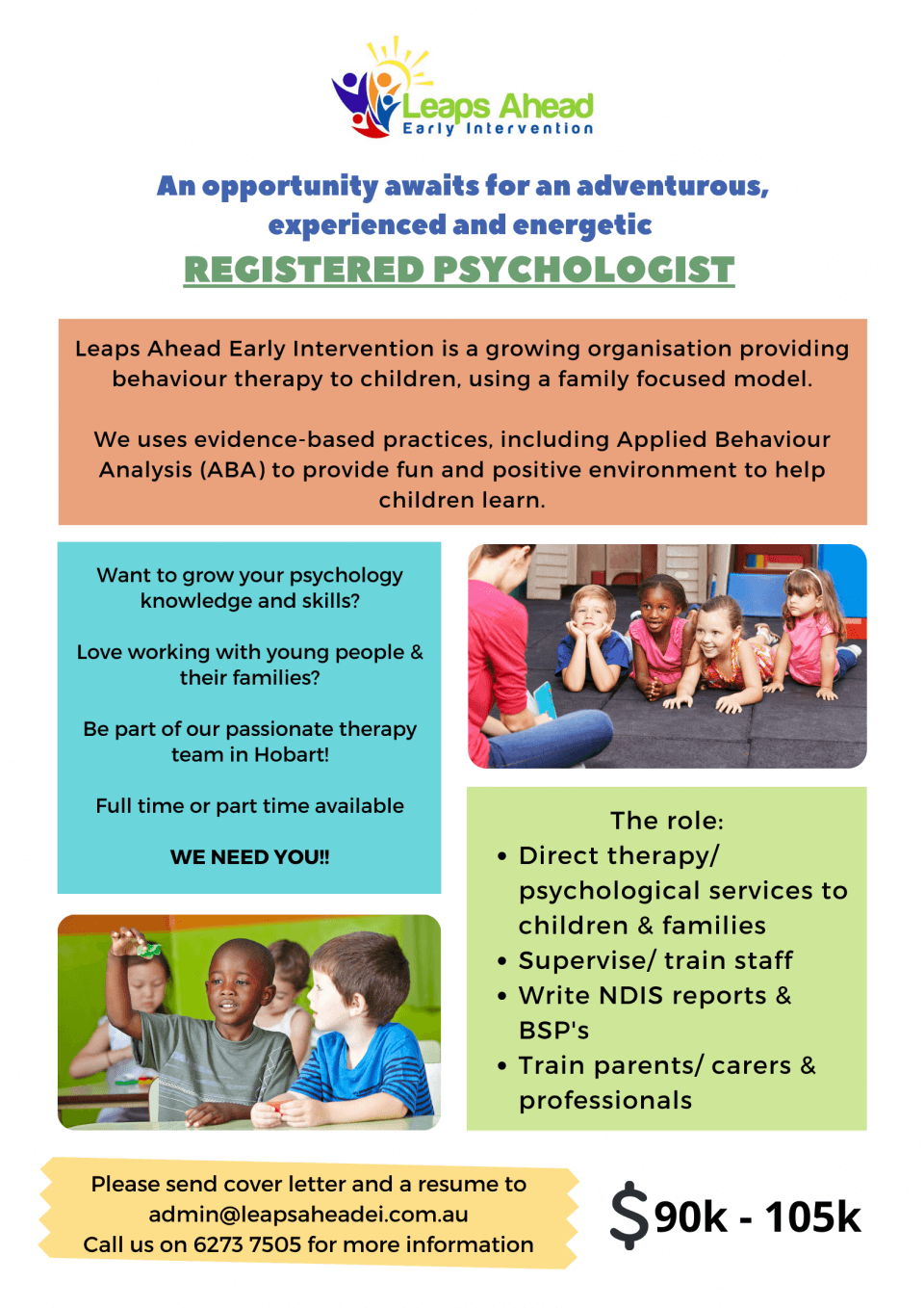 Counsellor/Psychologist Hobart & Burnie Leaps Ahead Early Intervention