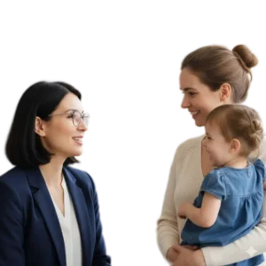 mother and child talking to LAEI person1