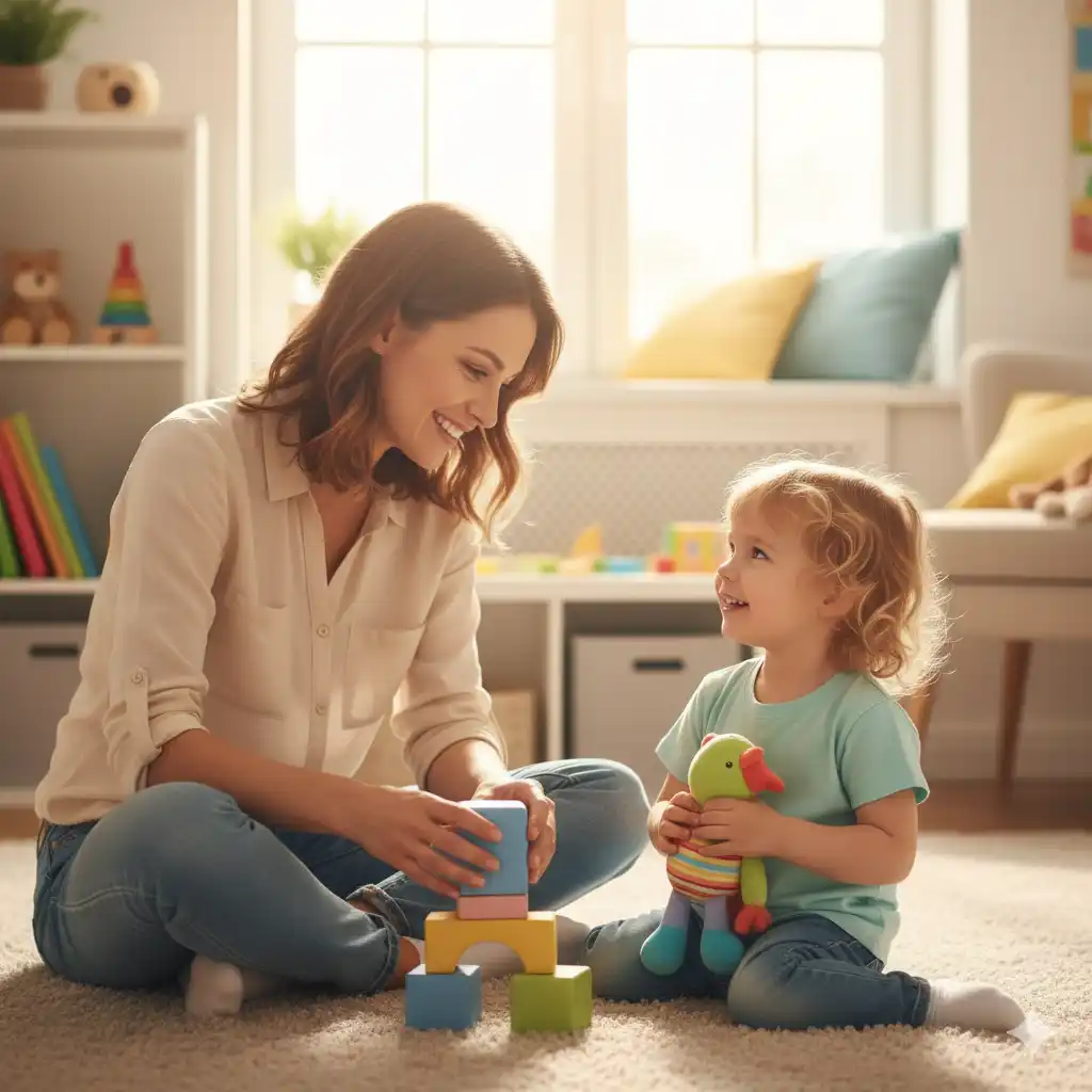 warm image of therapist and child